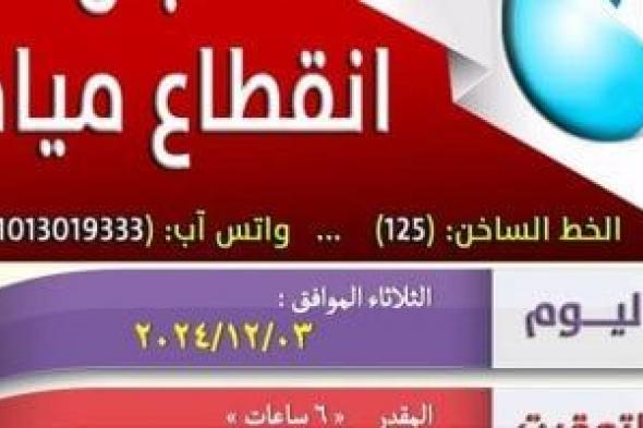 القابضة لمياه الشرب تعلن فصل الخدمة عن بعض مناطق دمياط غدا