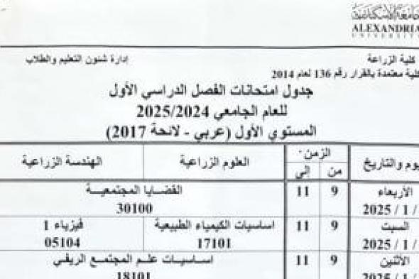 ننشر جدول امتحانات كلية الزراعة جامعة الإسكندرية