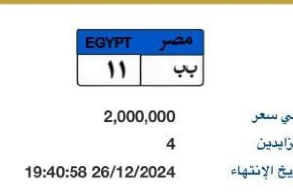 بـ2 مليون جنيه.. 4 أشخاص يتنافسون على لوحة سيارة "ب ب - 11" المميزة