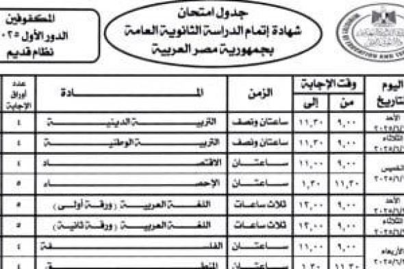 ننشر جدول امتحانات الثانوية العامة مكفوفين لطلبة النظام القديم